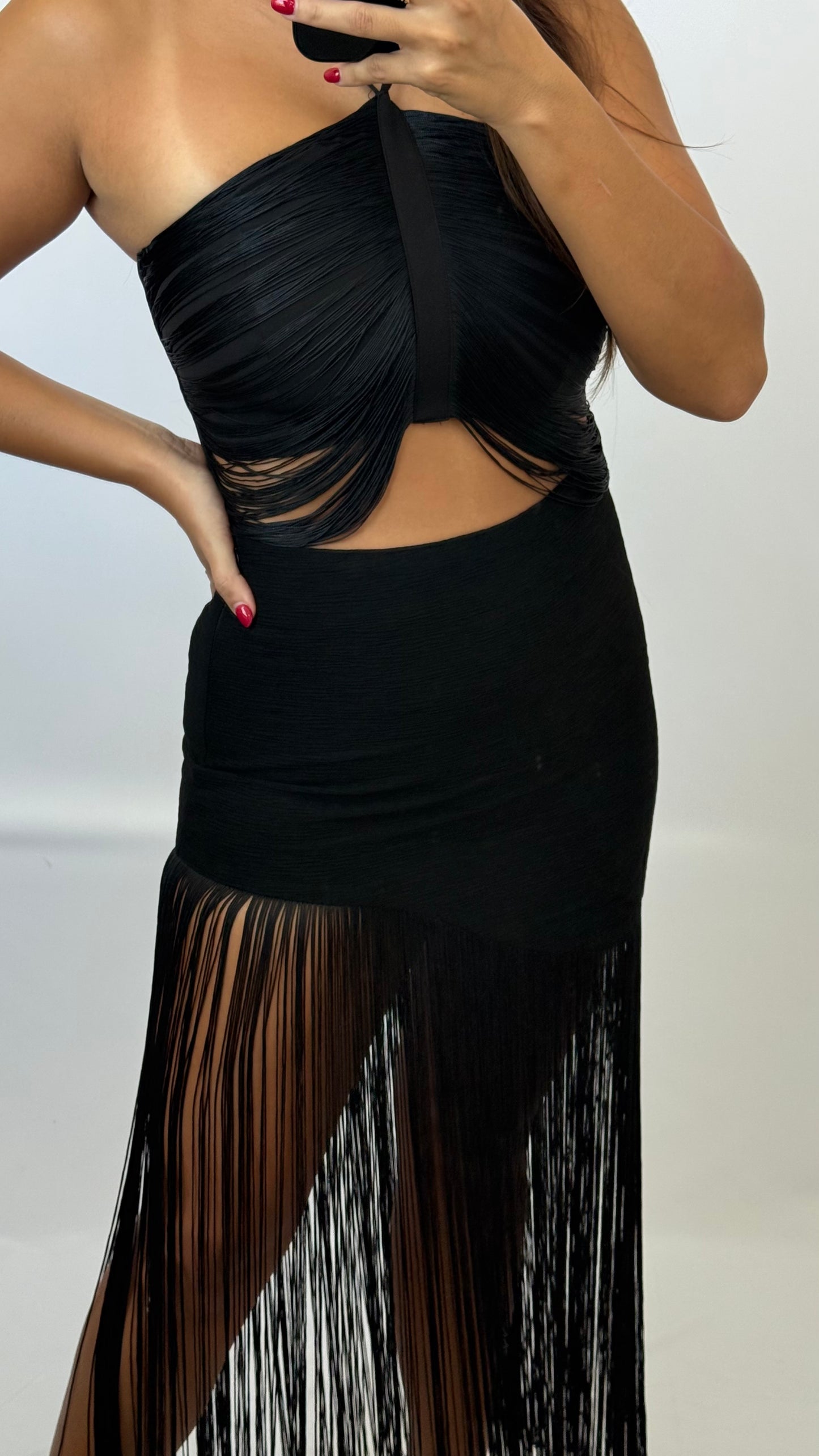Asymmetrical Black Fringe Skirt