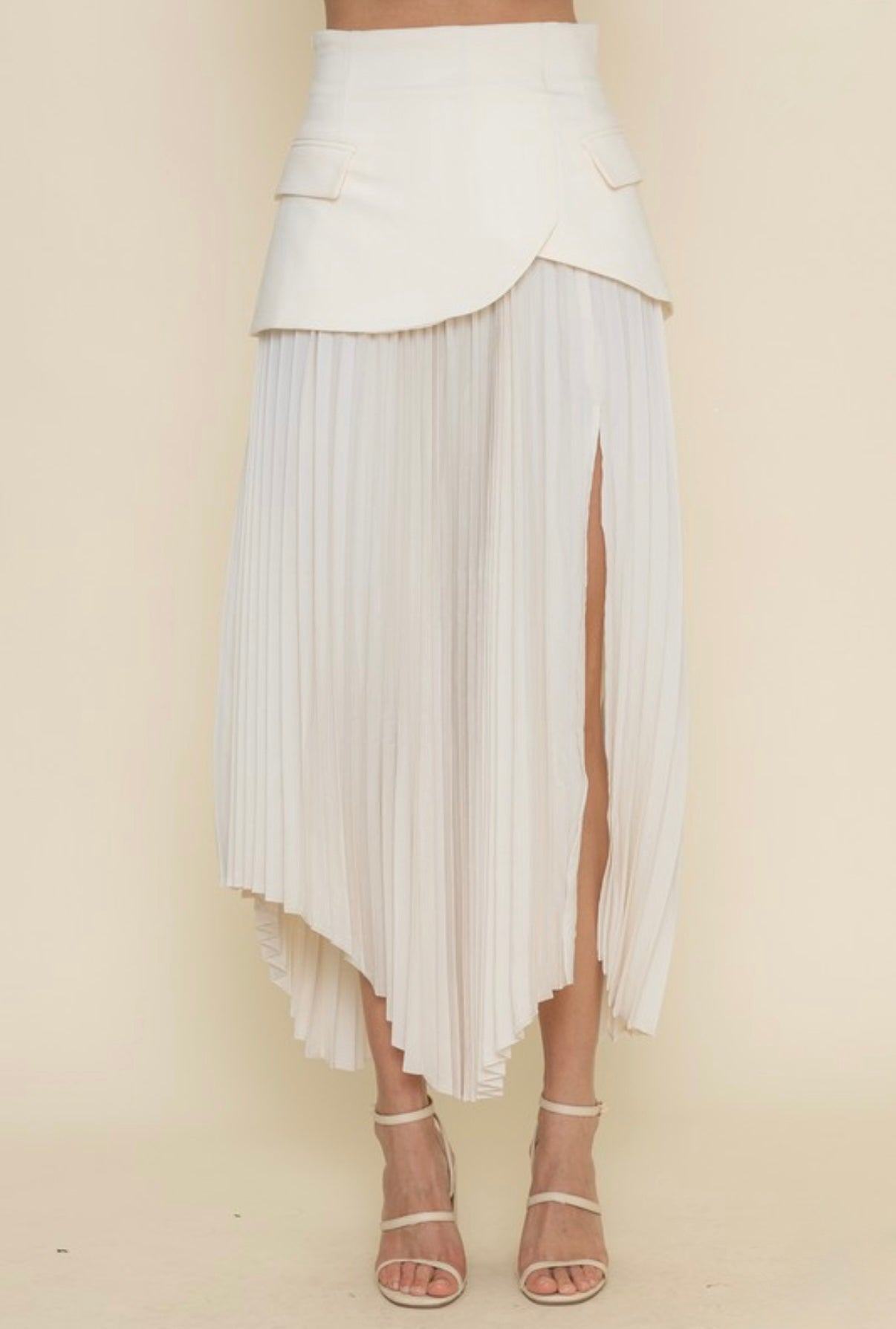 Asymmetric Pleated Slit Skirt