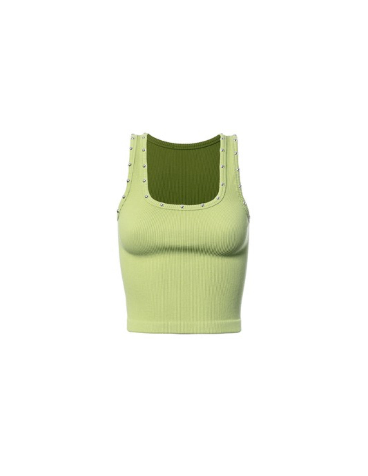 Green Ribbed Studded Tank Top