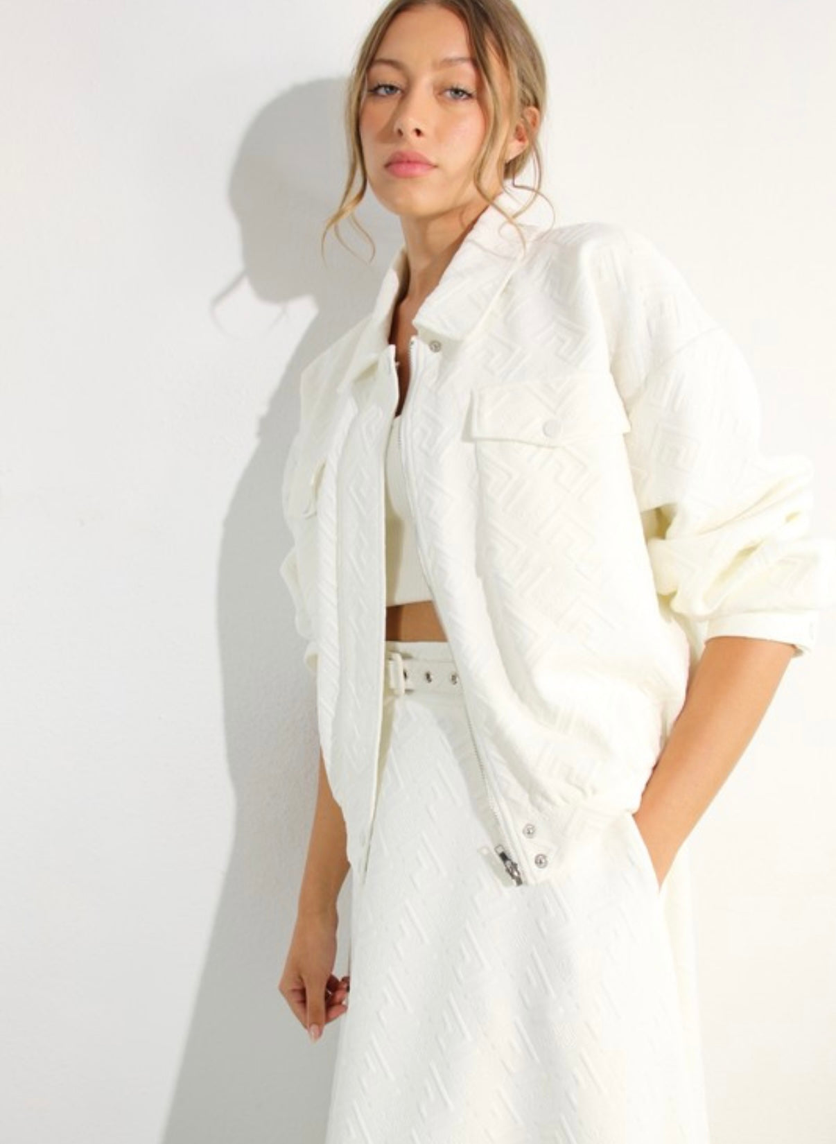 Embossed Jacket and Skirt Set