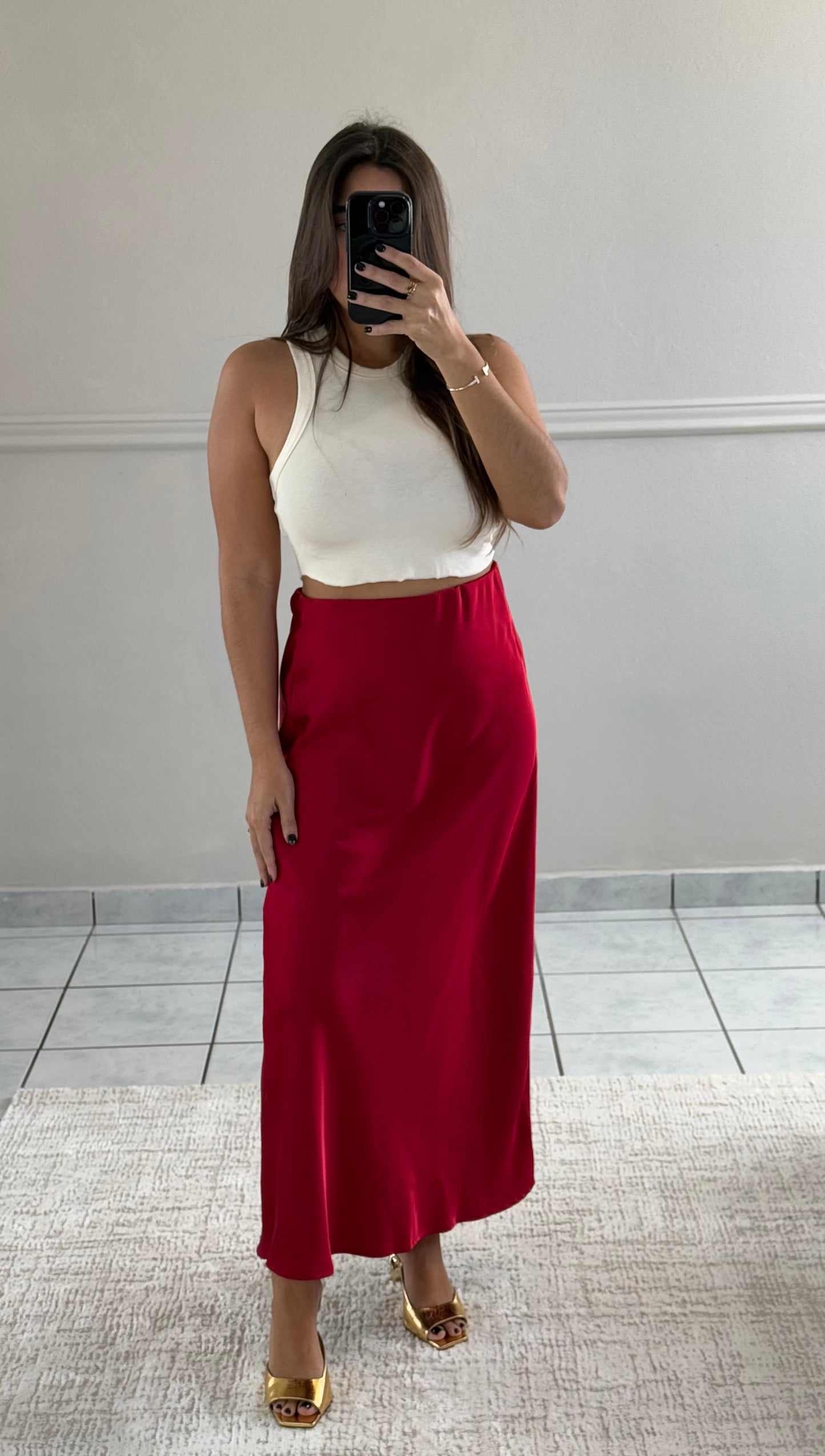 Ruby Red Satin Skirt