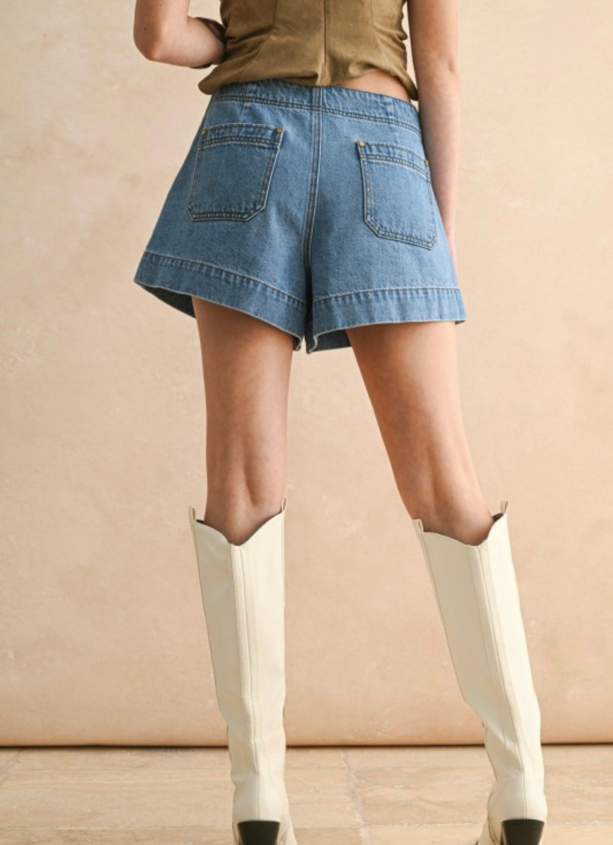 Lace Up Denim Shorts
