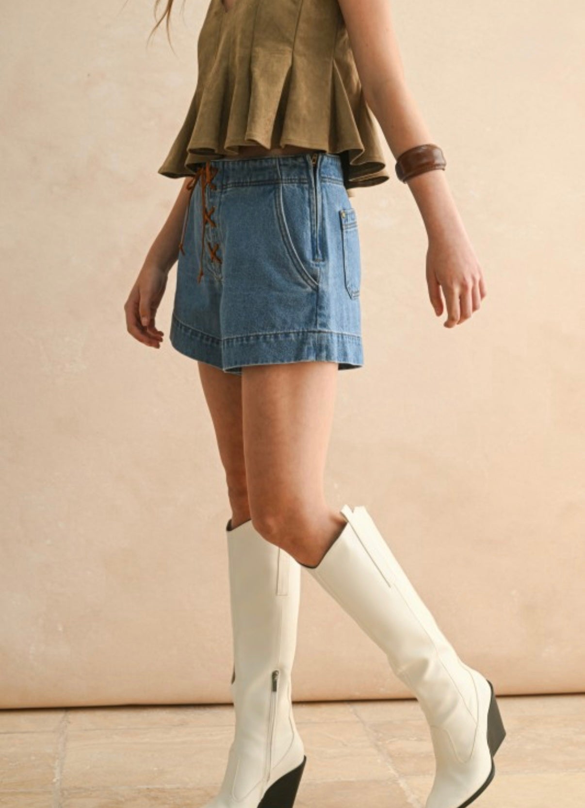 Lace Up Denim Shorts