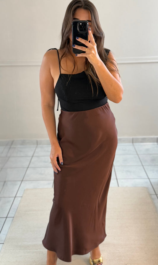 Chocolate Satin Skirt