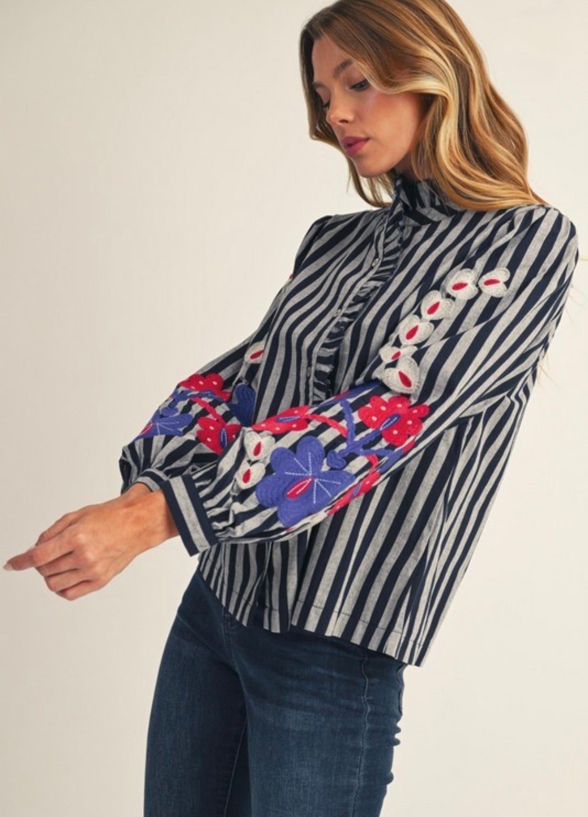 Embroidered Stripe Top