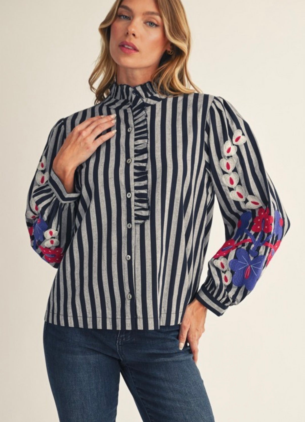 Embroidered Stripe Top