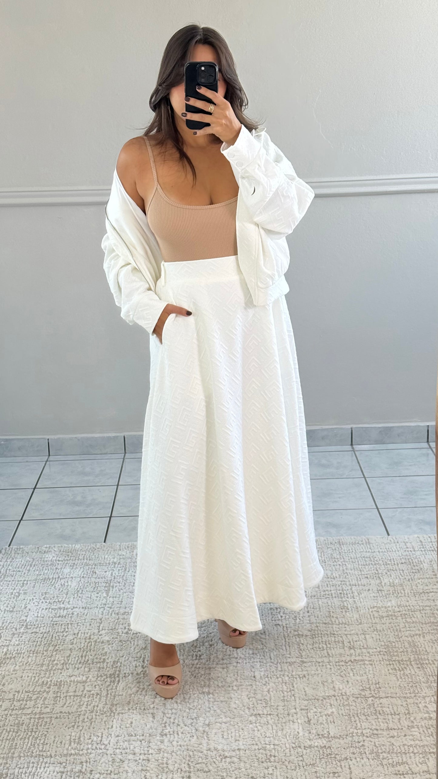 Embossed Jacket and Skirt Set