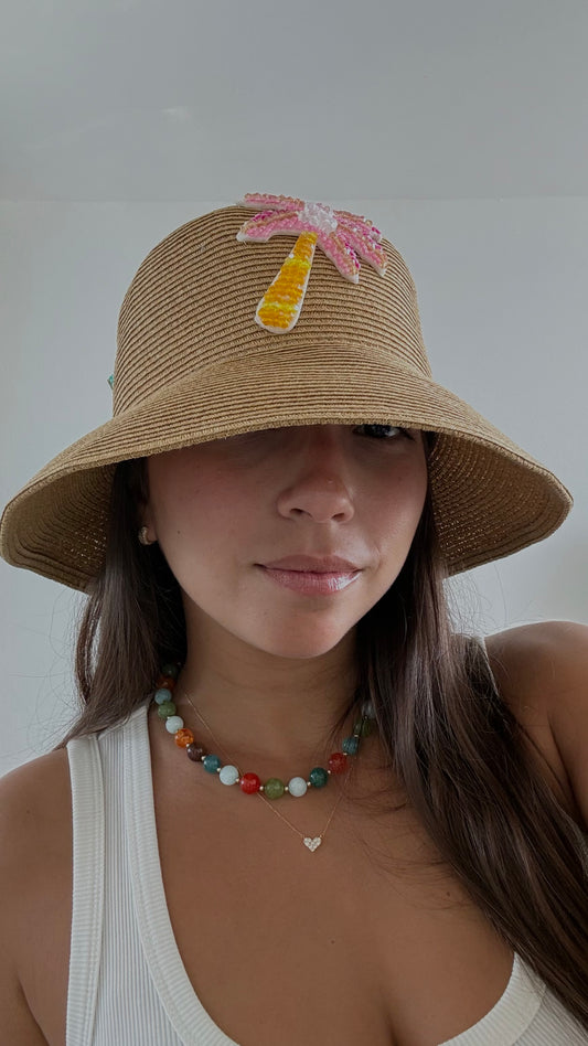 Pink Palm Tree Beach Hat
