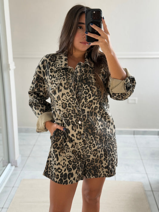 Leopard Button Down Romper