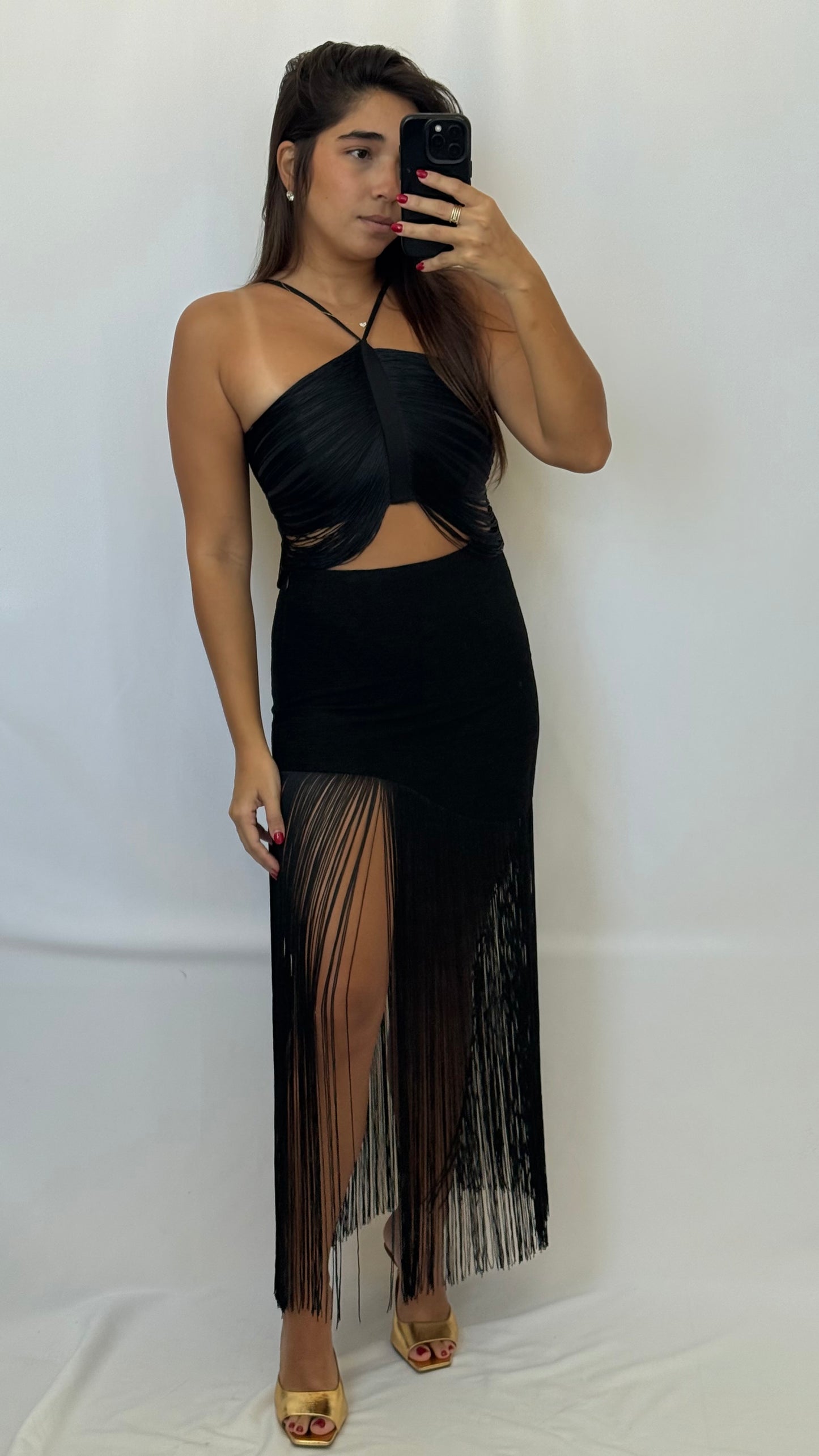 Asymmetrical Black Fringe Skirt