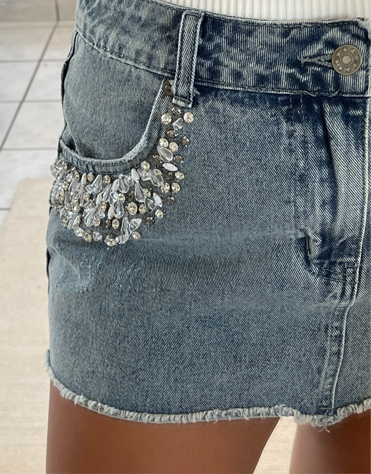 Beaded Denim Skirt