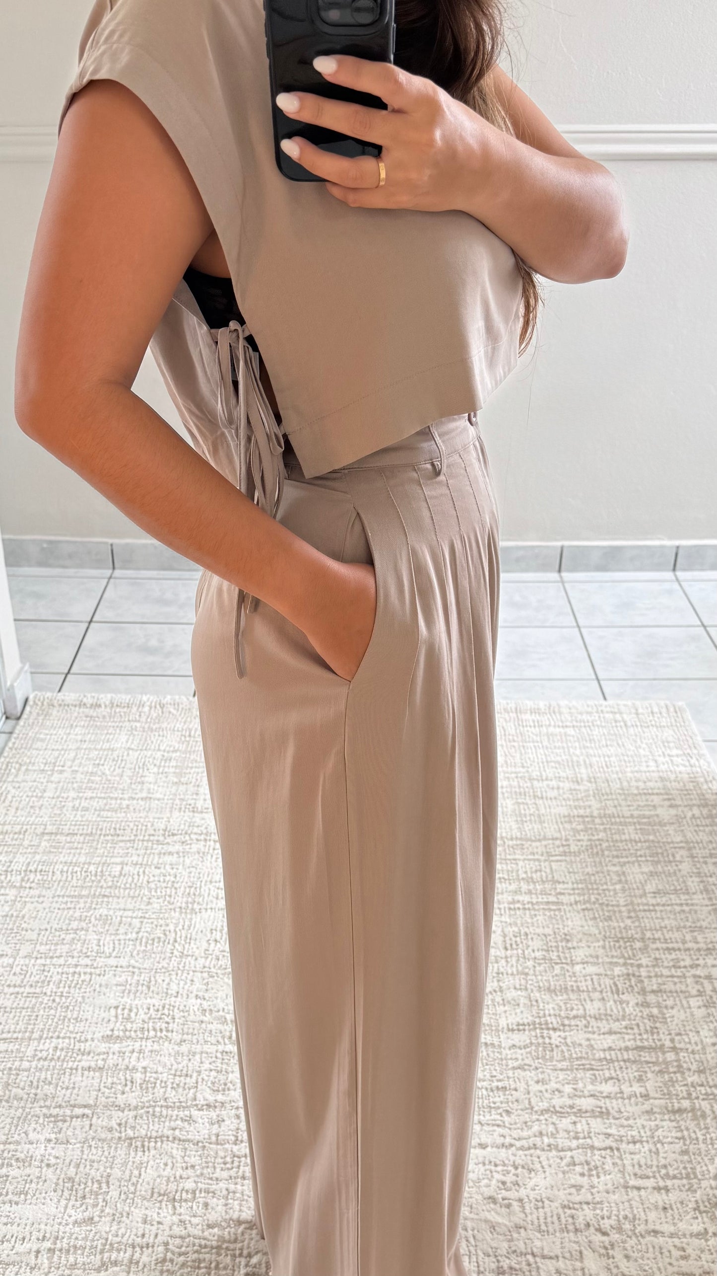 Pleated Wide Leg Pant Mocha Set