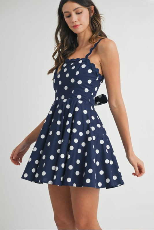 Navy Polka Dot Mini Dress