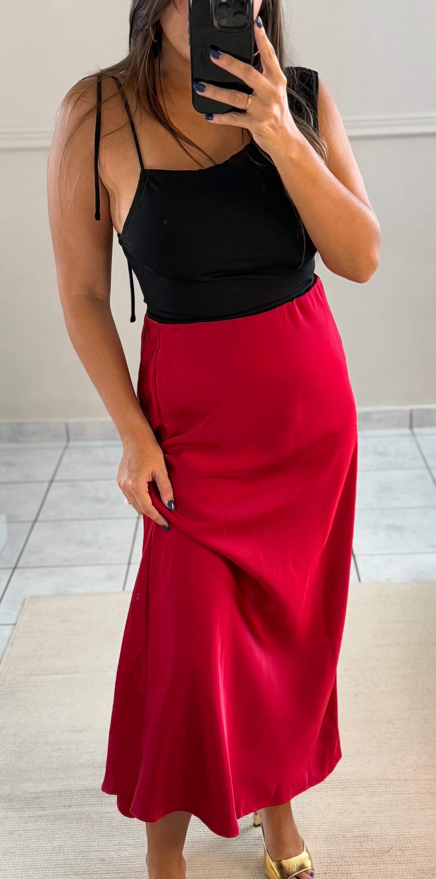 Ruby Red Satin Skirt