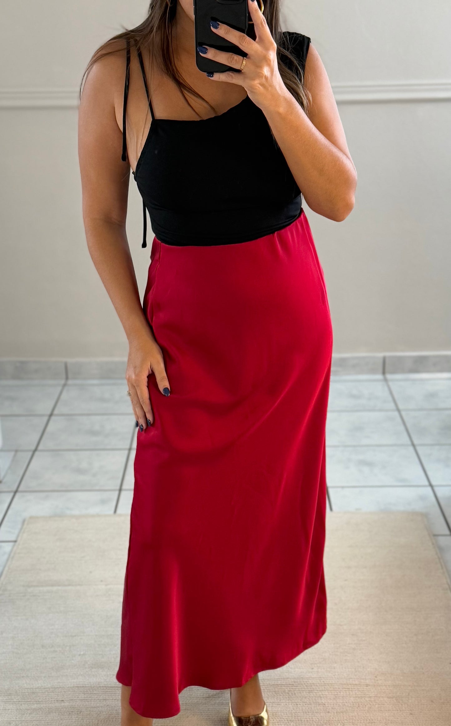 Ruby Red Satin Skirt