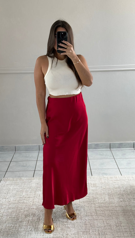 Ruby Red Satin Skirt