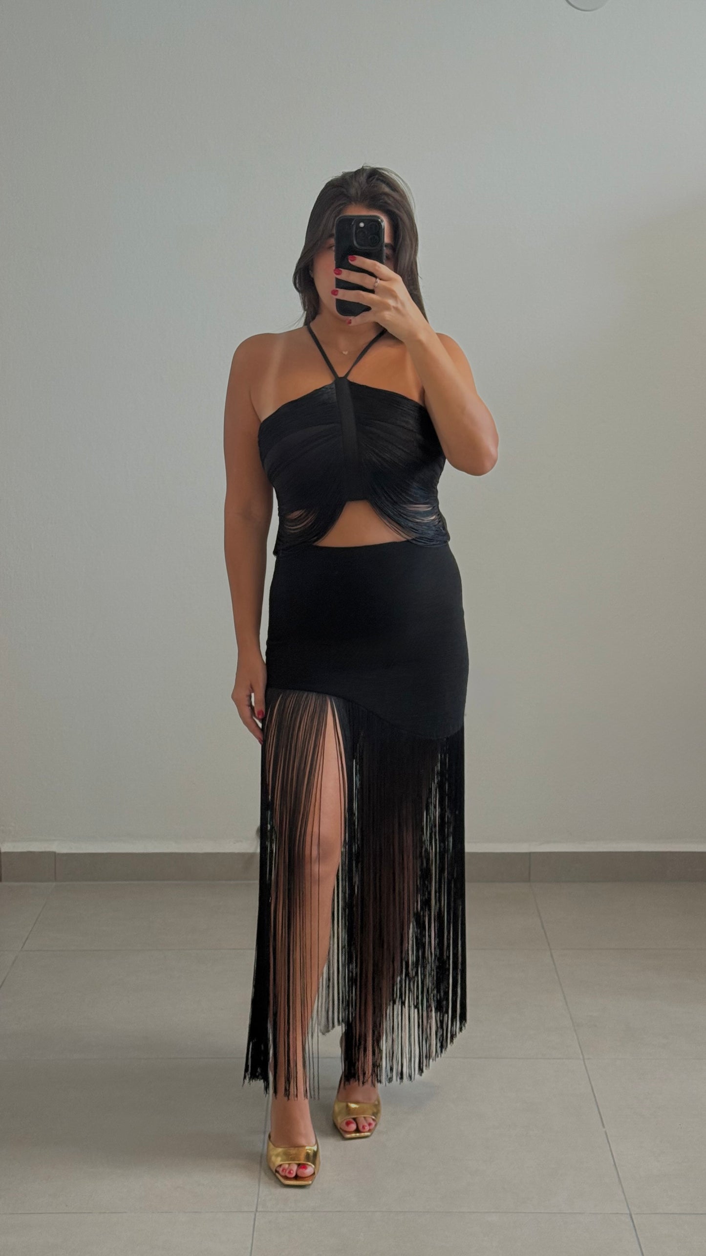 Asymmetrical Black Fringe Skirt