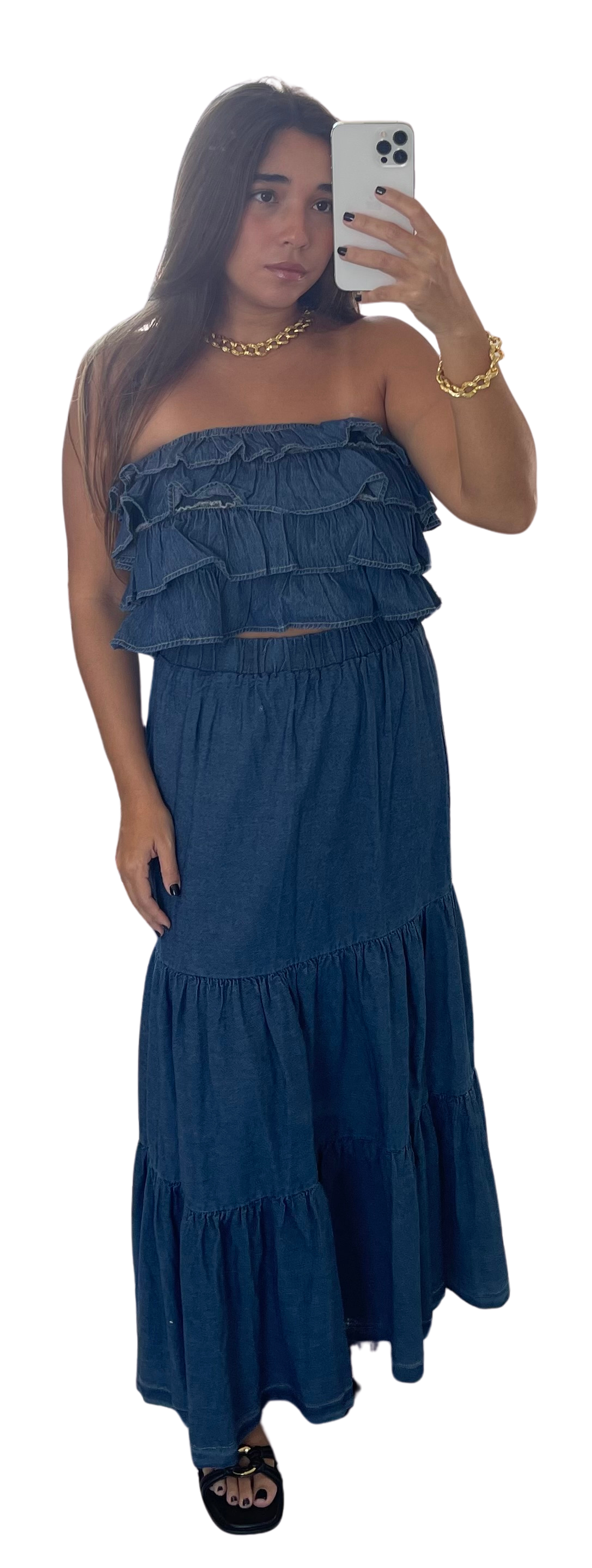 Denim Maxi Skirt Set